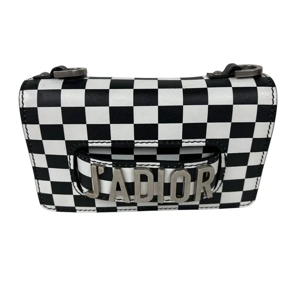 Christian Dior J’Adior Check Black White Checkered Flap Leather Bag - Picture 2 of 11